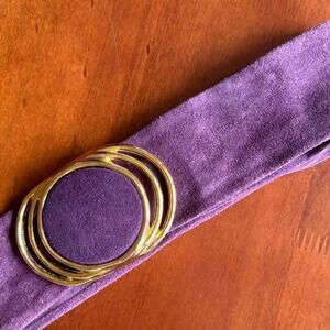 Vintage Purple Suede Statement Belt Gold Buckle Adjustable 80s Glam Rock Disco